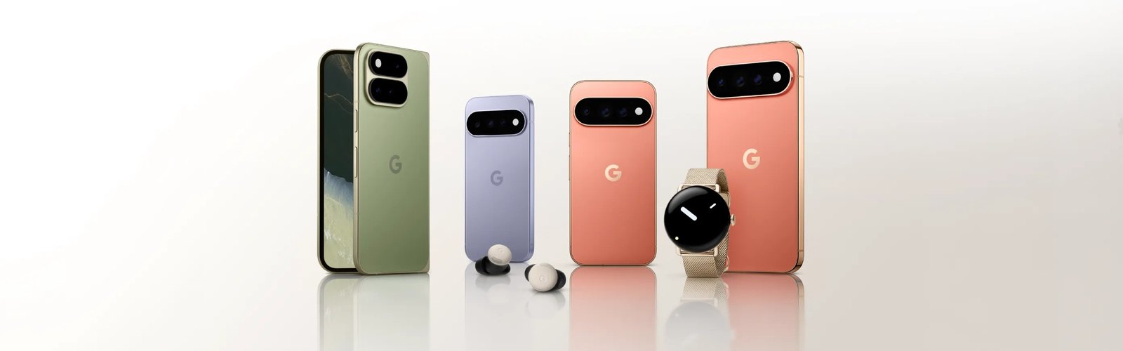Pixel 11シリーズ4機種とPixel Buds、Pixel Watch 5を並べた製品ラインアップ